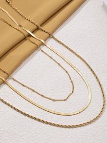 3pcs 14k Gold Plated Waterproof Stainless Steel Women's Necklace Set Including: Delicate Gold Figaro Chain Necklace, 14k Gold Plated Snake Chain Necklace And Simple Gold Layered Necklace With Geometric Pendants, Perfect Gift For Women/girls