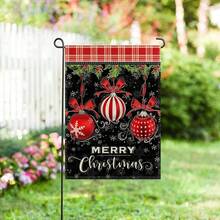 1入組聖誕主題花園旗幟,極簡主義亞麻仿製雙面印刷懸掛旗幟,不包含旗桿,適用於冬季聖誕庭院花園裝飾