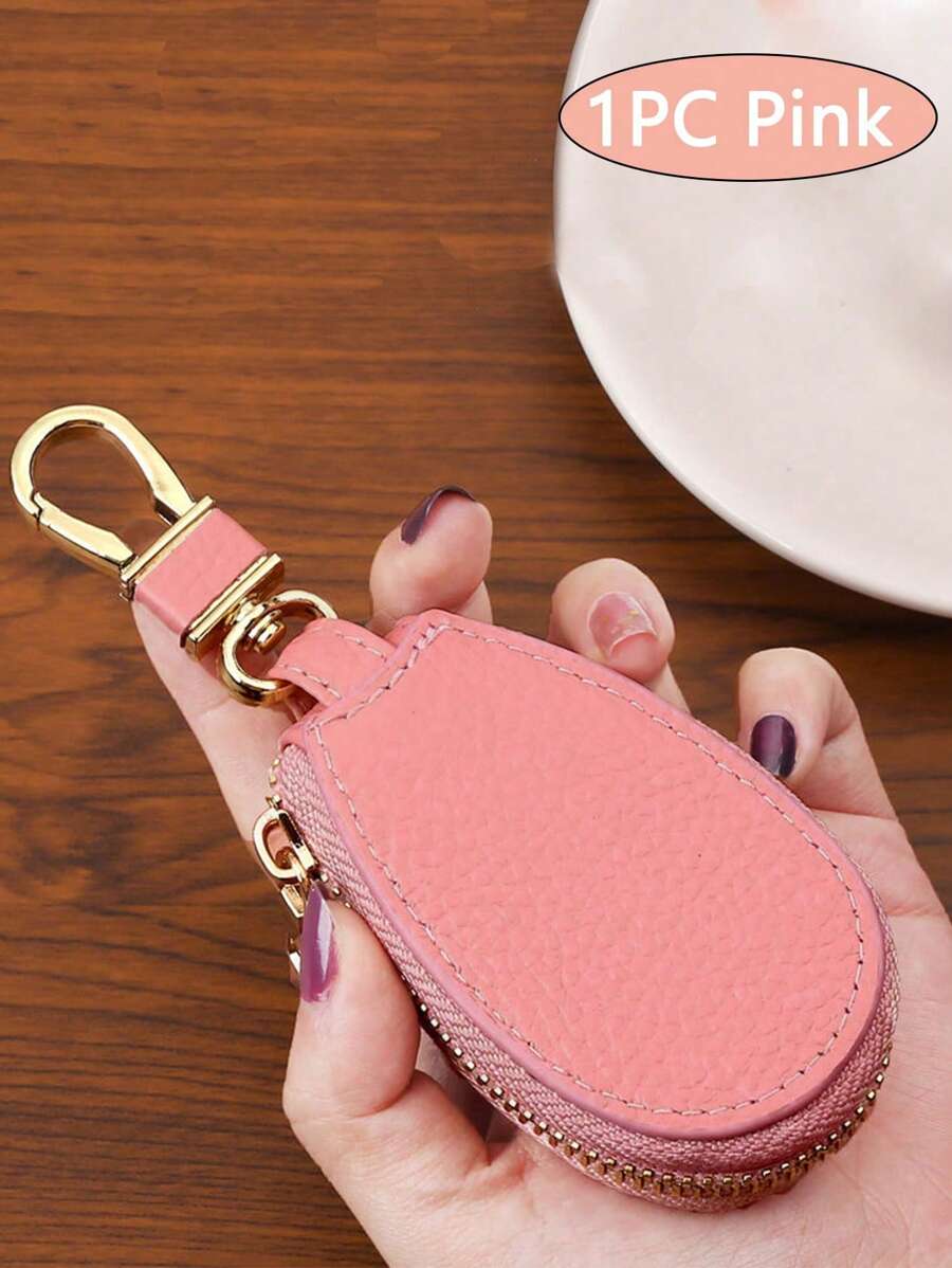 1入組套用這款時尚迷你皮革鑰匙圈、簡約鑰匙圈包皮夾（粉紅色）來整理您的鑰匙 - 粉色 - 查看 1