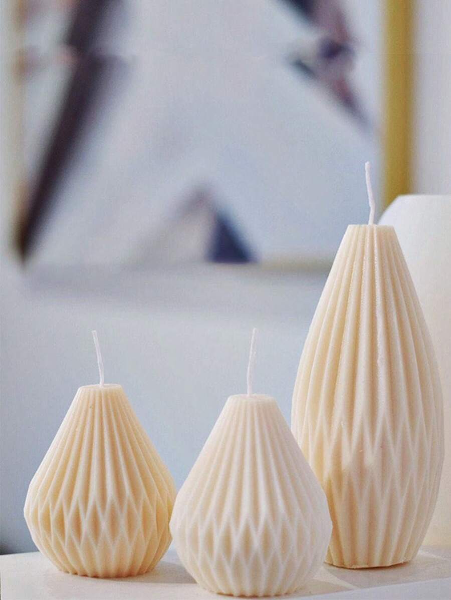 2 Chiếc Khuôn Nến Hình Học Hình Quả Lê Nến Thơm Khuôn Silicon DIY Họa Tiết Origami Chai Trang Trí Nhà Cửa Làm Nến Sọc Hình Nón Hương Thơm Khuôn Thạch Cao - Nhiều màu - Xem 1