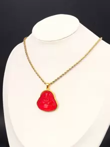 1 Peça Colar De Moda Feminina Pingente De Buda Com Tom Gold E Corrente Folheada A Ouro 18 Ct Para Uso Diário