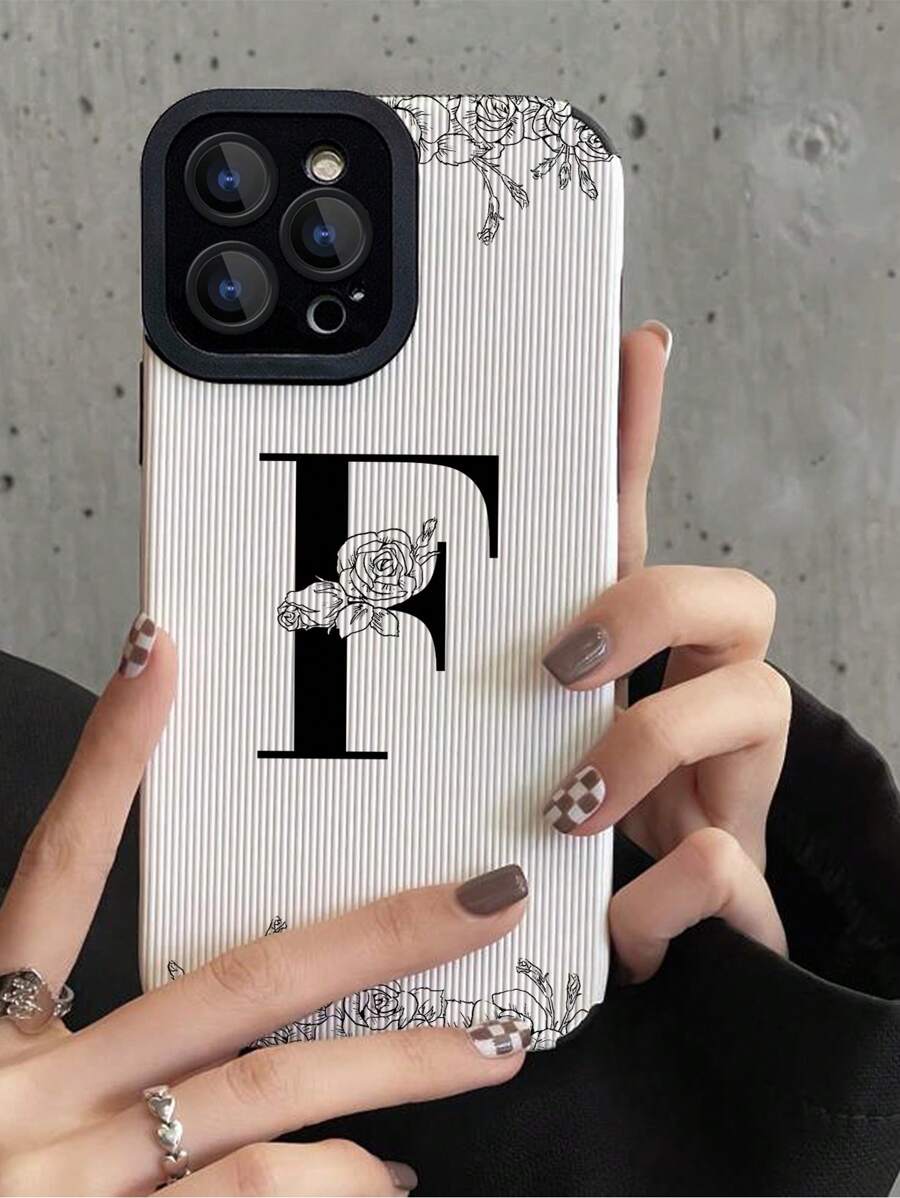 1件3d花卉和字母圖案柔軟防摔手機殼,適用於iphone和三星手機 - 彩色 - 查看 1