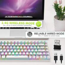 Wireless Gaming Keyboard Mechanical Blue LED Backlit Bluetooth 5.0/Wireless 2.4G/Wired 84 Keys Mini Keyboard With Rechargeable 3000mAh Battery Brown Switches Type-C USB Receiver For Windows Gaming PC - White Red - View 8