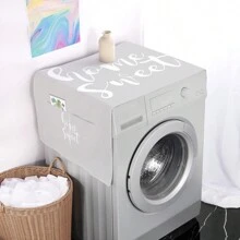 1 件藝術字母圖案防塵罩,北歐風格,帶 4 個儲物袋,防滑,可水洗,用於洗衣機、冰箱和家居裝飾 - 淺灰色 - 查看 1