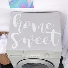 1 件藝術字母圖案防塵罩,北歐風格,帶 4 個儲物袋,防滑,可水洗,用於洗衣機、冰箱和家居裝飾 - 淺灰色 - 查看 2