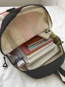 Casual Solid Color Versatile Backpack, Fashionable Shoulder Bag, Travel Bag, Student Bag Casual Backpack Commute School Bag Large Capacity Lightweight Functional - Black - View 5