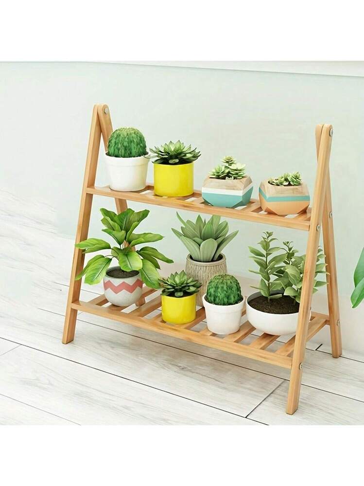 Mini Supporto Per Piante In Legno 2 Livelli | Espositore Per Fiori Da Interno/esterno 52x15x16.5 Cm - 2