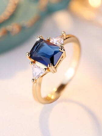 1pc Simple & Unique Cubic Zirconia Inlaid Rectangular & Triangular Shaped Elegant Ring, Suitable For Festival Wearing And Gift Giving