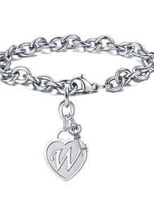 1pc Fashionable Heart Shaped Key & 26 English Letters Charm Bracelet, Chain Type