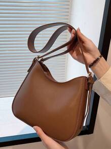 1個棕色時尚簡約肩袋,適合女性日常使用 - 棕色 - 查看 4