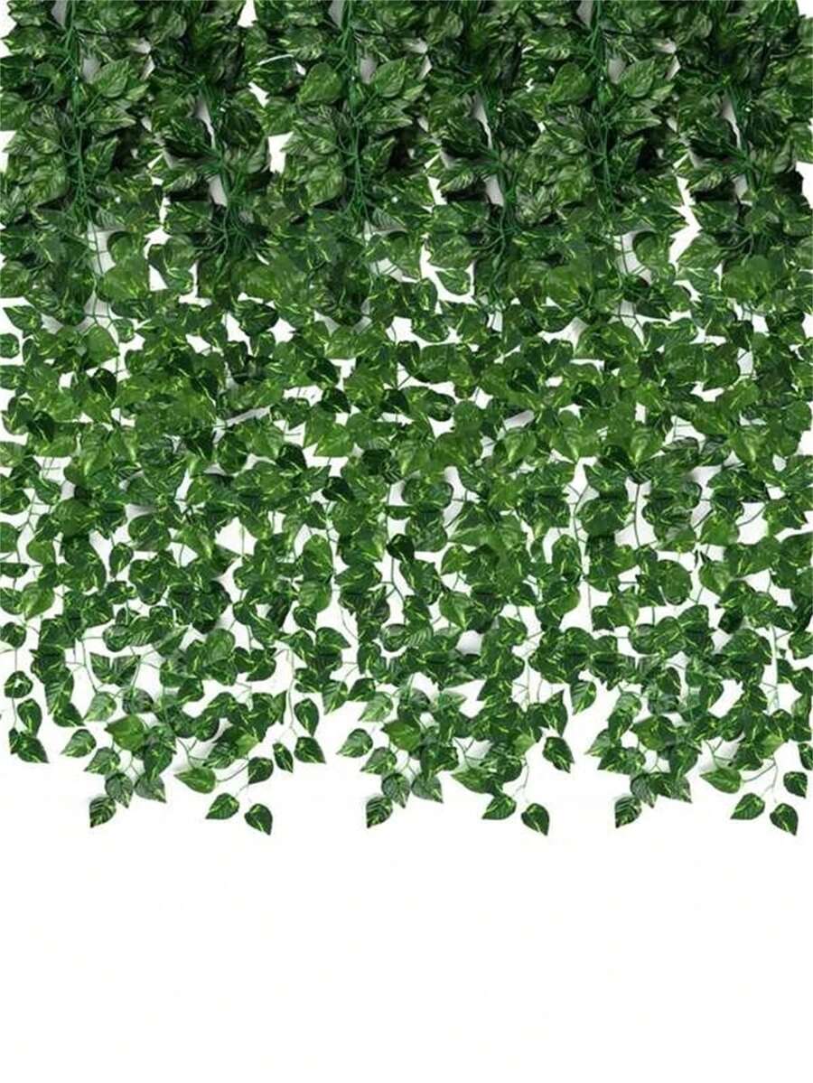 12入組人造綠色常春藤葉子花環掛飾,家居花園裝飾婚禮派對假花圈葉子diy - 綠色 - 查看 1