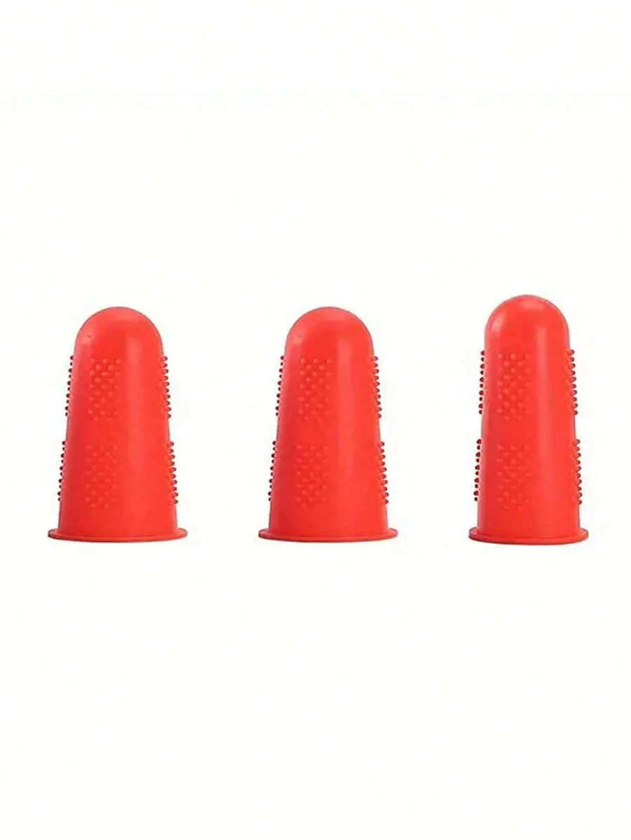 3pcs/Set Silicone Finger Protector, Finger Sleeves, Finger Tips For Piano Guitar Typing Etc. - Red - View 1