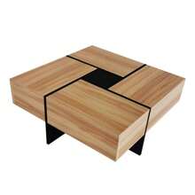 Unique Design Coffee Table With 4 Hidden Storage Compartments, Square Cocktail Table With Extendable Sliding Tabletop, UV High-Gloss Design Center Table For Living Room, 31.5"X 31.5",Wood Coffee Tables,Living Room Table - 棕色 - 查看 7