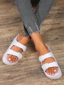 2024年新款夏季時尚輕便舒適女拖鞋，帶扣環式休閒防滑