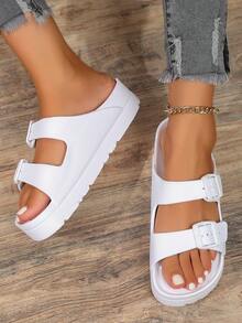 2024年新款夏季時尚輕便舒適女拖鞋，帶扣環式休閒防滑