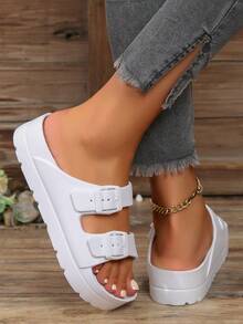 2024年新款夏季時尚輕便舒適女拖鞋，帶扣環式休閒防滑