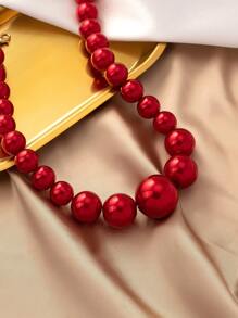 1pc Simple & Elegant Faux Pearl Necklace For Women - Red - View 1