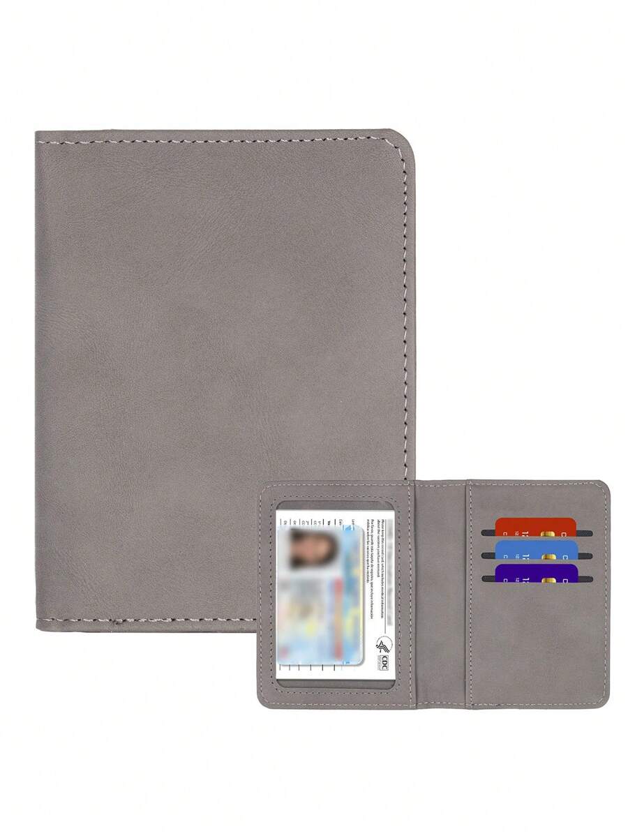 RFID Blocking PU Leather Passport Holder, Travel Document Passport Wallet Organizer Cover Passport Cover Passport Case Passport Bag Travel Accessories - Grey - View 1