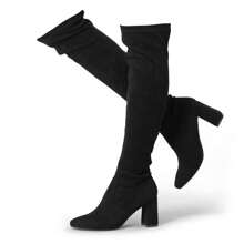 Women Spring Fall Comfort Thigh High Boots White Heels Pointy-Toe And High-Heel Over The Knee Boots Wedding Party Prom - 黑色 - 查看 6