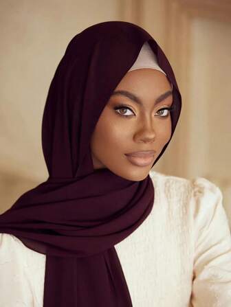 1pc Solid Color Faux Pearl Chiffon Soft Head Scarf For Women, Suitable For Daily Leisure Headband Soft Hijab For Abaya Veiled Clothes