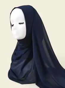 1 件柔软长袍配饰雪纺纯色仿珍珠装饰头巾适合日常使用头带柔软头巾女士面纱 - 藏蓝色 - 查看 5