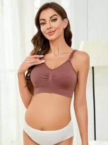 3 件装尼龙孕妇哺乳文胸，黑色、酒红色、裸色，性感舒适无缝无线前扣式哺乳文胸 - 彩色 - 查看 8