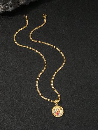 1 Stück Runde Halskette Für Männer Mit Jesussymbol In Goldfarbe