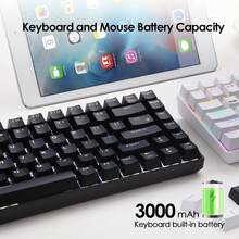 Wireless Gaming Keyboard Mechanical Blue LED Backlit Bluetooth 5.0/Wireless 2.4G/Wired 84 Keys Mini Keyboard With Rechargeable 3000mAh Battery Brown Switches Type-C USB Receiver For Windows Gaming PC - Black Blue - View 3