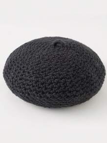 1pc Ladies' Solid Color Knitted Warm Beret, Versatile For Daily Wear - Black - View 3