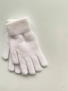 Gestrickte Handschuhe Für Frauen, Herbst/ Winter Warme Handschuhe Für Studenten, Die Fahrrad Fahren, Fünf Finger, Süßes Design, Einfarbig, Kältebeständig