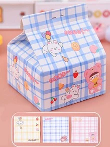 1pc Creative Stationery With 200 Sheets Milk Carton Memo Pad, Colorful Sticky Notes For Note-taking & Reminders - Blue - View 3