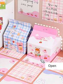 1pc Creative Stationery With 200 Sheets Milk Carton Memo Pad, Colorful Sticky Notes For Note-taking & Reminders - Blue - View 5