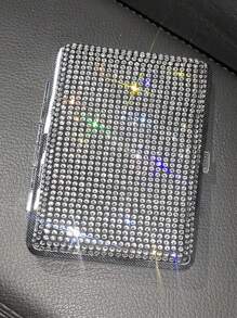 1入組水鑽車矩形煙盒,金屬亮絲85mm特大號(14-16容量)水晶金光閃閃牢固兩面大殼套盒垃圾桶適用於 - 白色 - 查看 1