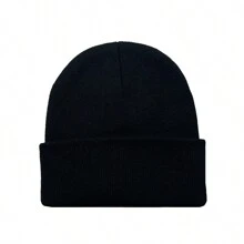 1 件男士黑色保暖防风针织帽舒适秋冬运动户外套头帽休闲秋季服装