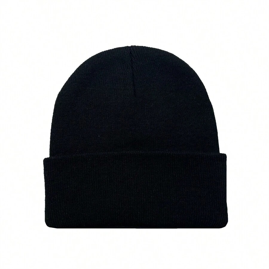 1 件男士黑色保暖防风针织帽舒适秋冬运动户外套头帽休闲秋季服装