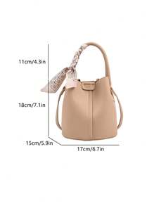 Women's Autumn and Winter New Fashion Simple with Silk Scarf PU Large Capacity Bucket Bag Women's Handbag Crossbody Bag