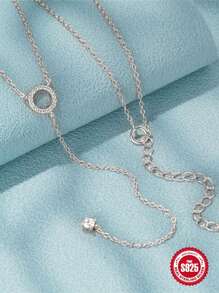 1pc S925 Sterling Silver Y-Shaped Diamond Necklace, Women's Birthday Gift Jewelry - Silver - View 7