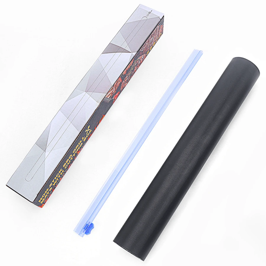 1 Roll, 2m Long, Black, Non-Stick, Teflon Bbq Grill Mat With Cutting Guide Strip, Bbq Tool - Black - View 1