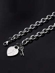 1pc Fashionable Heart Shaped Key & 26 English Letters Charm Bracelet, Chain Type