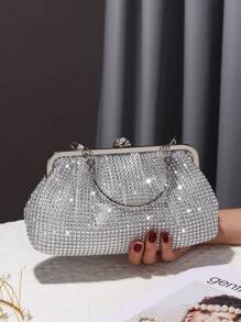 閃閃發光的閃粉折疊式手拿斜挎包，帶有褶皺細節和高端金屬扣，適合婚禮、派對、晚會和生日禮物 - 銀色 - 查看 5