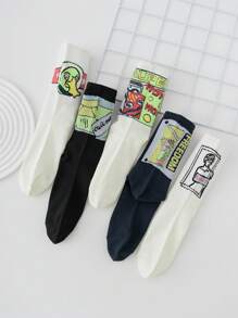 5pairs Men Letter & Figure Graphic Crew High Socks - Multicolor - View 3