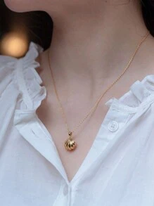 MECYLIFE 1入復古金色海貝殼坊鎖項鍊,搭配假珍珠,適用於女性日常穿搭 - 金色 - 查看 3