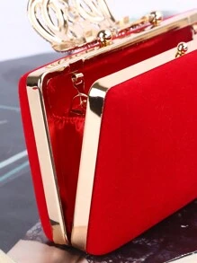 閃爍耀眼,華麗典雅,寶石鑲嵌皇冠裝飾時尚晚宴包,金屬鏈條帶晚餐包適合派對女孩、女人,適合派對、婚禮、舞會、晚宴/宴會,為女性最佳禮物 - 紅色 - 查看 2