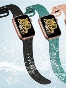 1入組刻字錶帶配Apple Watch 44mm 40mm 45mm 49mm 41mm 38mm 42mm豹紋矽膠手鐲系列7 Se 3 6 8極黑色，智能錶禮帶配Apple Watch手鐲錶帶配件 - 黑色 - 查看 3