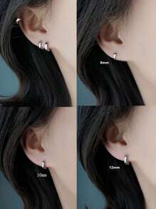 1pair 925 Sterling Silver Ear Hoop With 3mm Width, Smooth Surface And Comfortable To Use For Both Men And Women. Suitable For Daily Wear And As A Minimalist Gift For Festival. - Silver - View 9