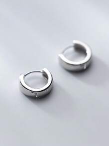 1pair 925 Sterling Silver Ear Hoop With 3mm Width, Smooth Surface And Comfortable To Use For Both Men And Women. Suitable For Daily Wear And As A Minimalist Gift For Festival. - Silver - View 4