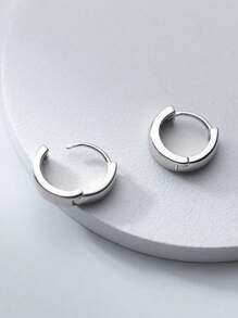 1pair 925 Sterling Silver Ear Hoop With 3mm Width, Smooth Surface And Comfortable To Use For Both Men And Women. Suitable For Daily Wear And As A Minimalist Gift For Festival. - Silver - View 5