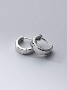 1pair 925 Sterling Silver Ear Hoop With 3mm Width, Smooth Surface And Comfortable To Use For Both Men And Women. Suitable For Daily Wear And As A Minimalist Gift For Festival. - Silver - View 3