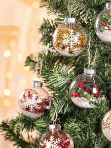 12 pezzi - 6cm/8cm/10cm Palline di Natale con copertura argento e trasparente, decorazioni di Natale fai-da-te, palline di plastica trasparenti riempibili, con coperchio rimovibile, decorazioni sospese adatte per Natale, compleanni, matrimoni, decorazione albero di Natale - Trasparente - Visualizzare 3