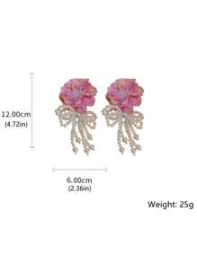 大花仿珍珠流苏耳环 情人节、妈妈、母亲、母亲节、礼物 - 粉色 - 查看 6